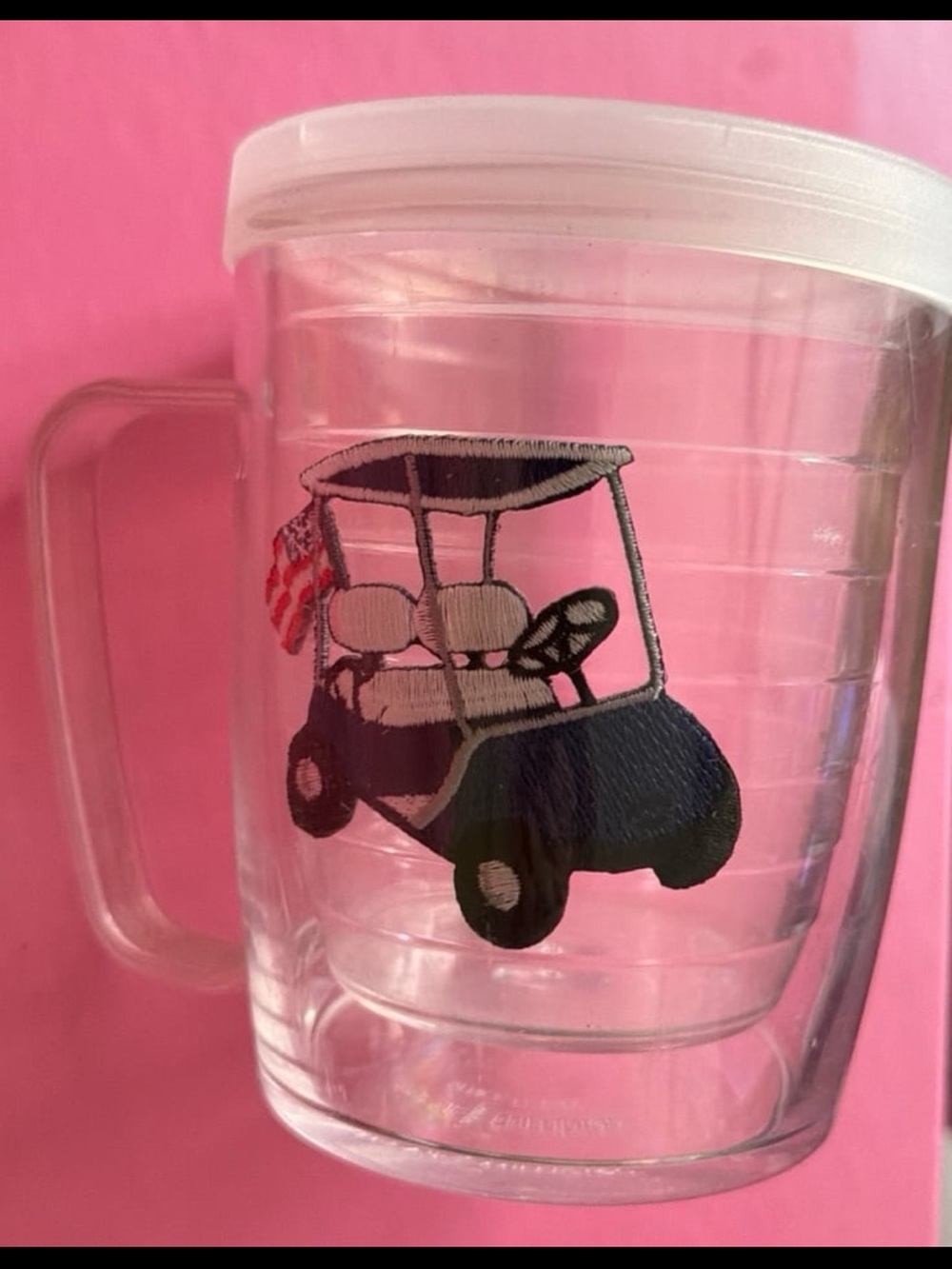 tervis Clear Travel Mug with Black Golf Cart and American Flag Design